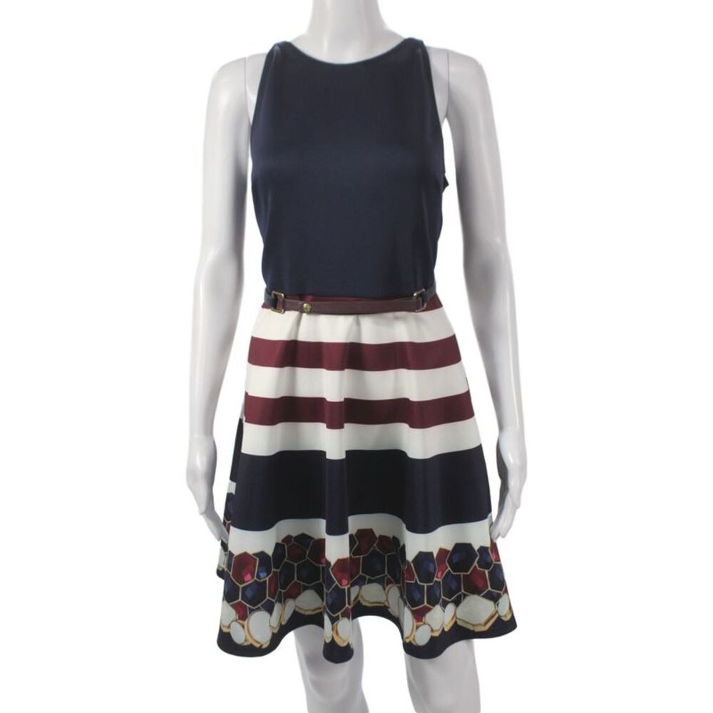Ted Baker London Women Fit & Flare Blue Striped Sleeveless Dress Size 3